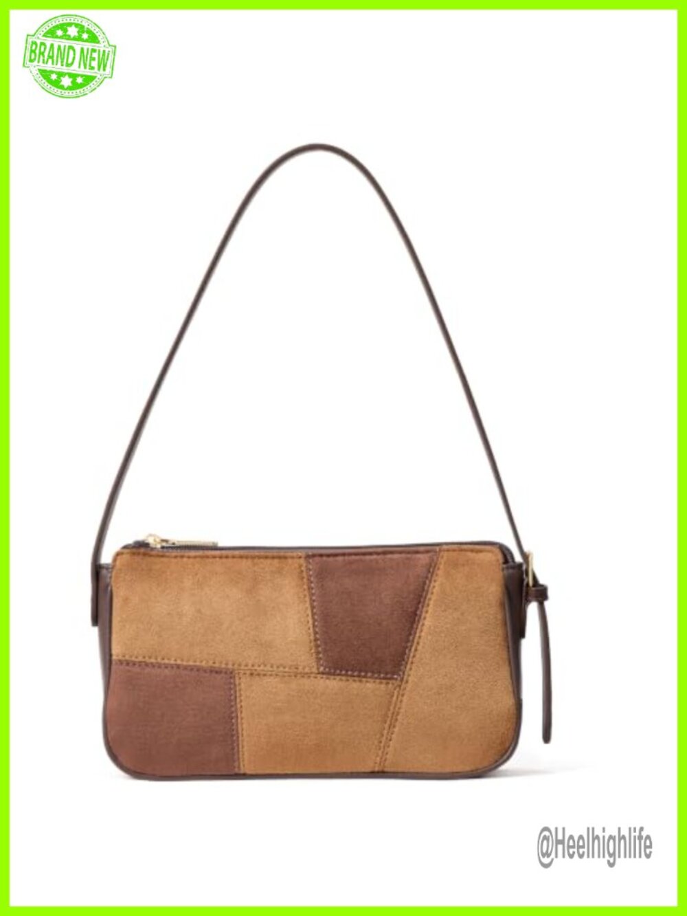Patchwork Suede Small Shoulder Bag Satchel Adjustable Strap